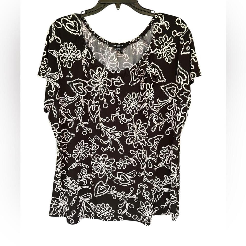 Liz McCoy Woman Black White Floral Print Top 3X - Preloved